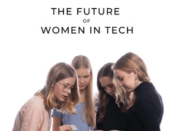 future women in tech represented by four teenage girls coding on an iPad